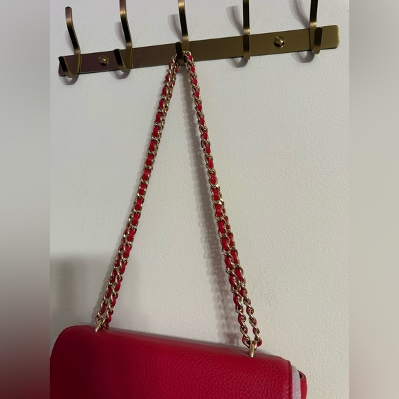 TORY BURCH Pebbled Leather Shoulder Bag With Adjustable Chain Vermillion Red - Picture 11 of 12